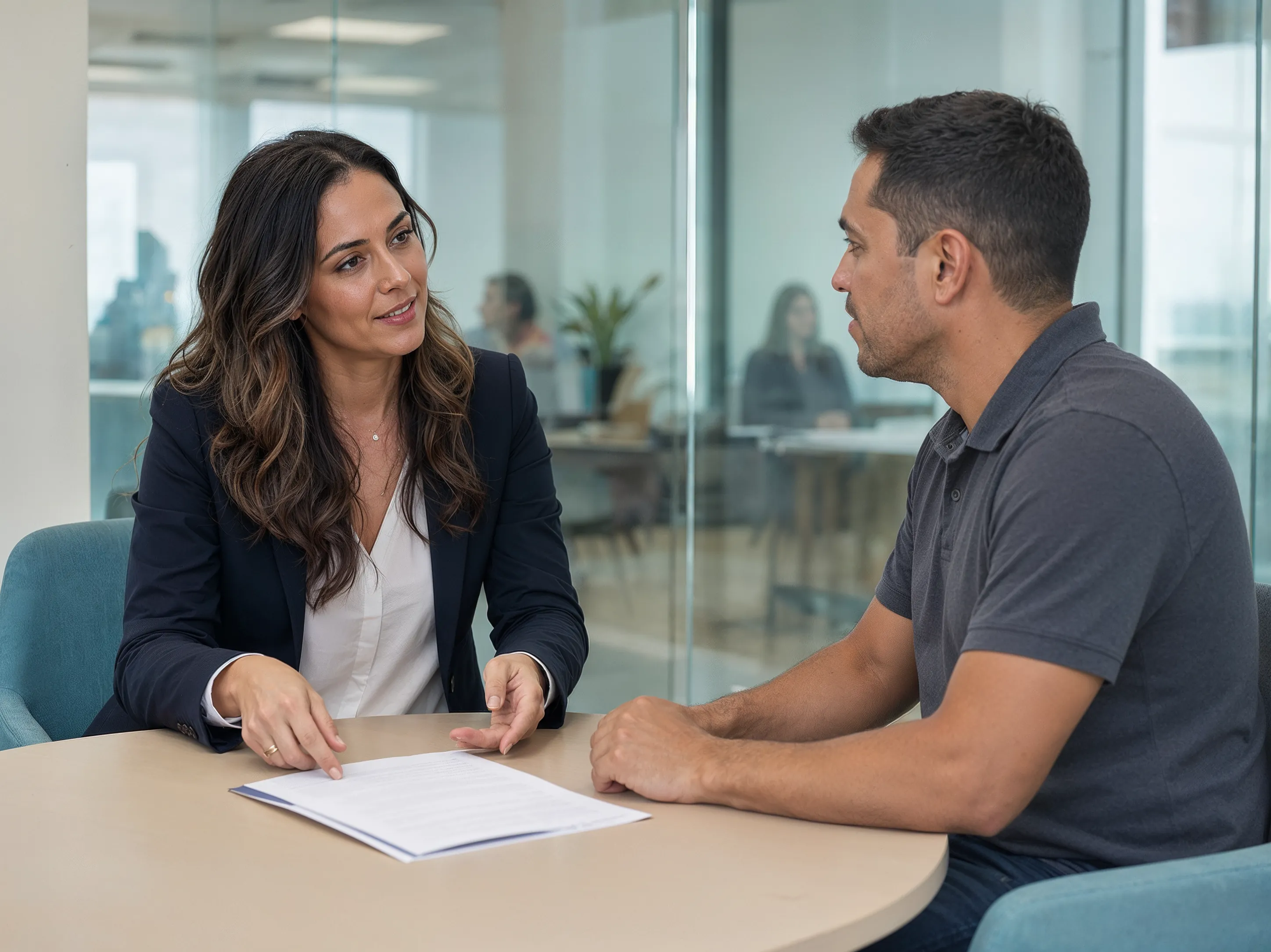 Recrutador conduzindo entrevista de emprego na Jumper Segurança